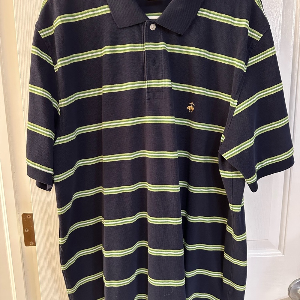 Men's Brooks Brothers XL Navy and Green Striped Polo Shirt. EUC